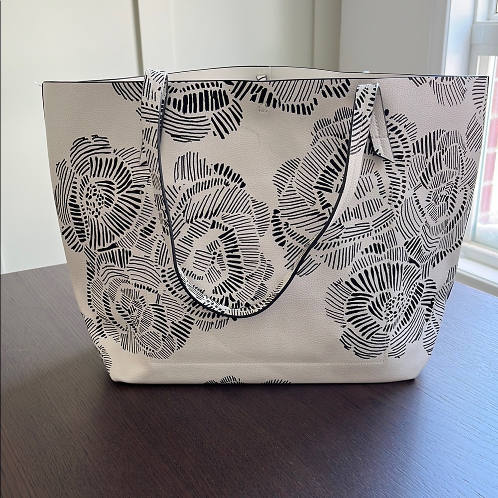 Black and White Tote with Floral Patterns